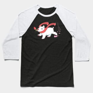 Romantic Polar Bear with Rose and Scarf Baseball T-Shirt